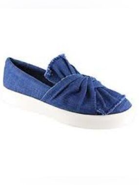 ✨ MIA Zoe Denim Slip On Sneakers Bow Detail Blue Platform Shoes Sz 6